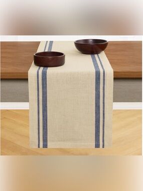 Solino Home 100% Pure Linen, French Stripe Table Runner 14 x 144 in Navy French